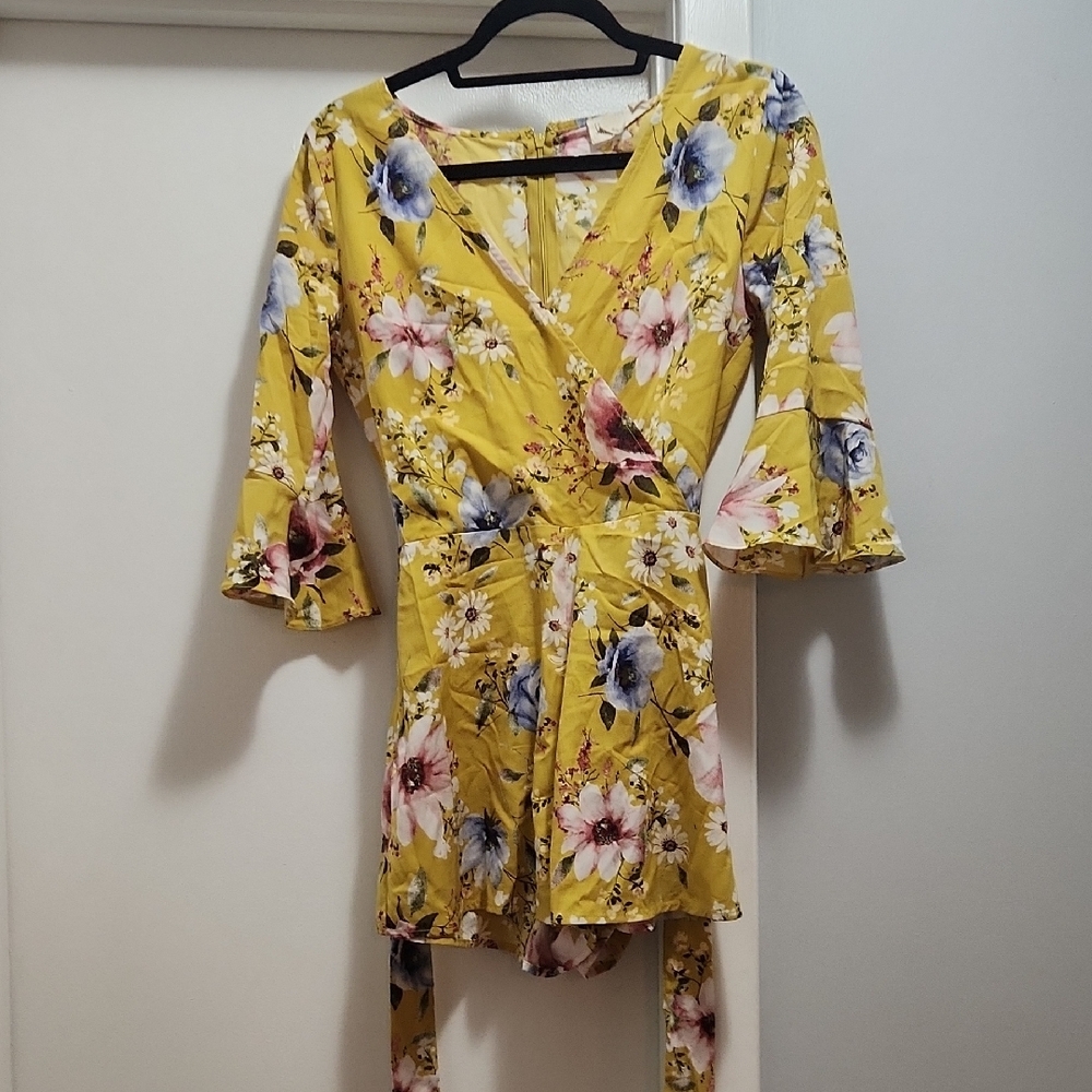 Floral Yellow Wrap Dress